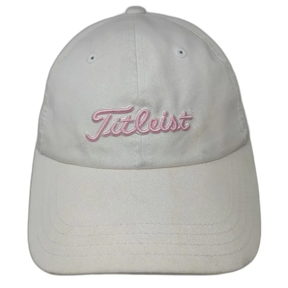 Titleist Baseball Cap White One Size Pink Script Logo Adjustable Slideback Hat